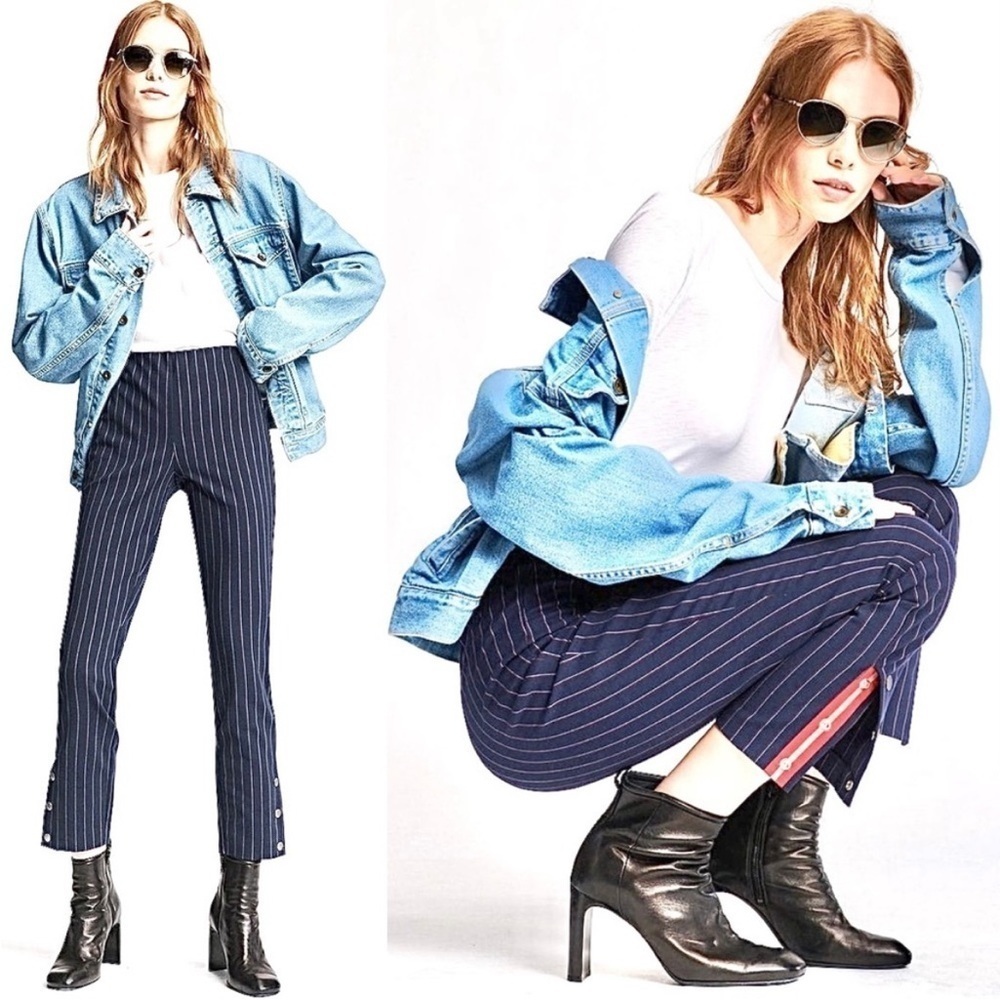 RAG & BONE Simone Snap Pant Trouser Blue White Stripe High Rise Stretch Cropped